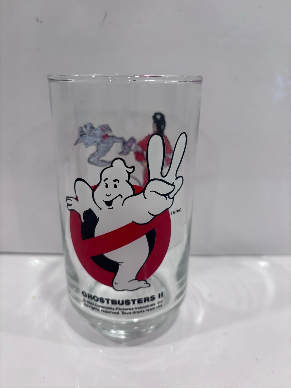 Vintage 1989 Ghostbusters II Vintage Logo Drinking Glass - White & Red Logo
